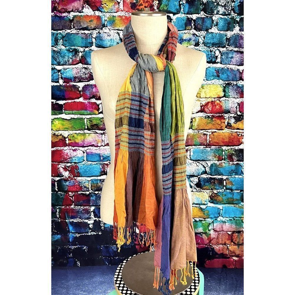 Dimri Multi Color Plaid Boho Neck Scarf Patchwork Colorful